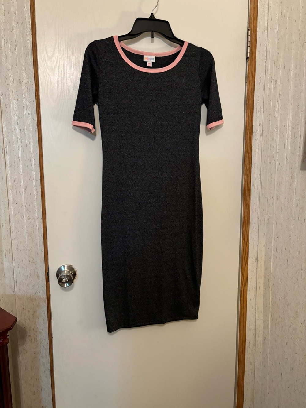 LuLaRoe Black Midi Dress with Pink Trim